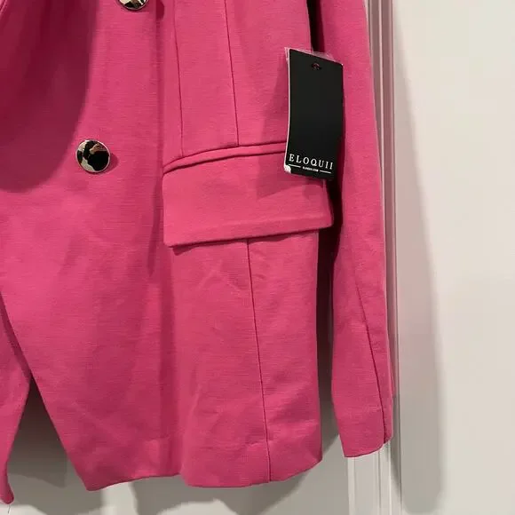 NWT Eloqui Women's Fabric Plus Size Blazer in Bright Pink Gold Buttons Size 22 - Picture 3 of 13